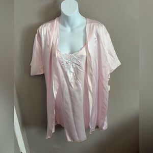 NWT Deadstock Vintage Pink Satin Chemise & Robe Set Rose S